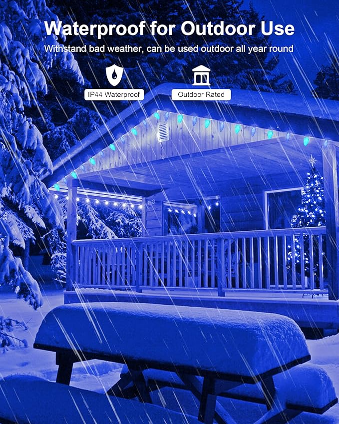 C9 LED Christmas String Lights, 33.33ft 50 LED Outdoor Indoor Decorative Light Strand, Xmas Holiday Lights for House, Christmas Tree, Patio, Party Decoration, Turquoise & Ice Blue, UL Listed