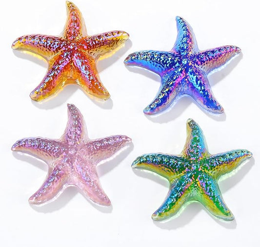 Movdyka 4pcs Starfish Crystal Figurine Desk Decor Handmade Blown Glass Sea Star Beach Themed Animals Ornaments Collectible Crafts Sea Glass Gifts