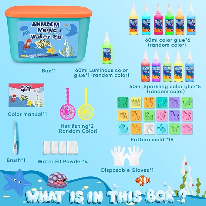 Magic Water Elf Toy Kit for Kids - Aqua Fairy Water Gel Kit - 12 Colors*60ml Squishy Maker Set - 18 Shape Molds - Arts & Crafts Water Elf Creation kit - Children's DIY Marine Life (12 Colors)