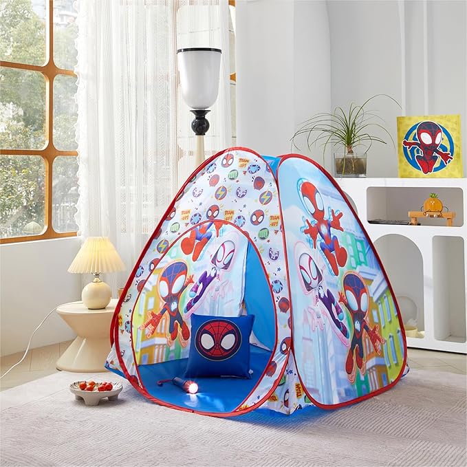 Marvel Spidey and His Amazing Friends 3 Piece Adventure Slumber Set,Pop-Up Play Tent,Pillow & Flashlight,Fun Playhouse for Kids Ages 3