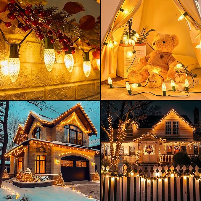 Minetom C9 LED Commercial Outdoor Christmas Lights – 150 FT Heavy Duty Christmas String Lights, Waterproof Connectable UL Certified Warm White C9 Lights for Indoor Roofline Xmas Decor