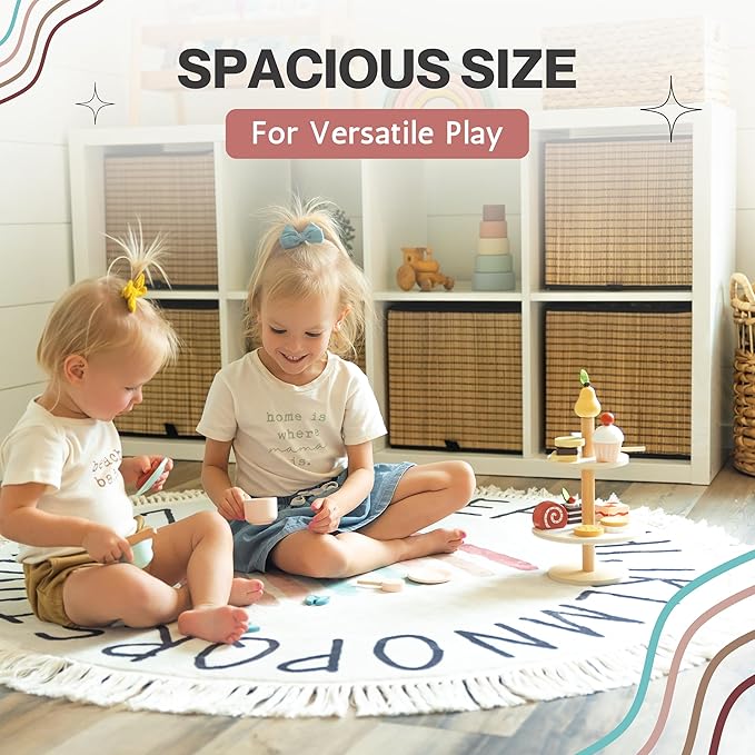 ABC Rug for Kids - 4ft Lovely Boho Rainbow Rug, Toddlers & Baby Rug for Playroom, Round Classroom Rug,Ultra Soft & Non Slip Alphabet Rug-Nursery Rug, Children's Room Carpet,Washable Kids Rug - 47 inch
