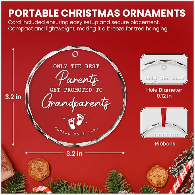 OASSIE Christmas Ornament Gifts for Grandparents - Glass Christmas Ornaments 2025 - Promoted to Pregnancy Announcement for Grandpa Grandma, First Time Grandma Grandpa Gifts, Xmas Decorations