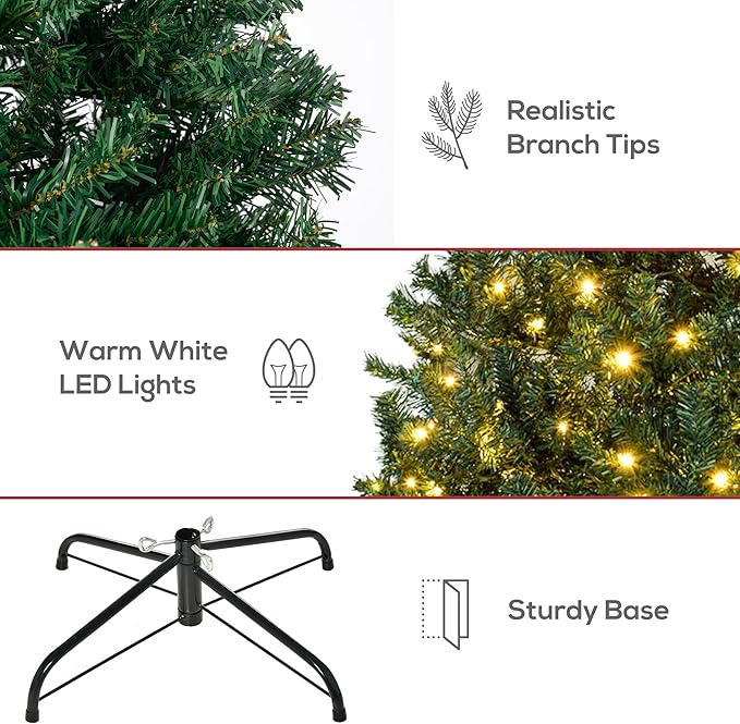 HOMCOM 7.5' Tall Prelit Christmas Tree Douglas Fir Artificial Christmas Tree with 500 Warm White LED Lights, Realistic Branches and 1346 Tips, Green
