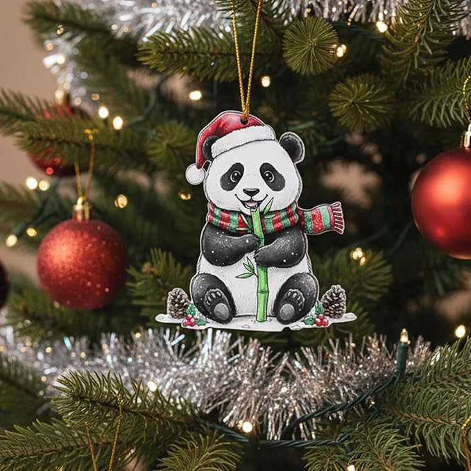 6 Pcs Panda Christmas Ornaments for Tree, Cute Acrylic Hanging Decorations, Unique Animal Theme Holiday Decor for Home