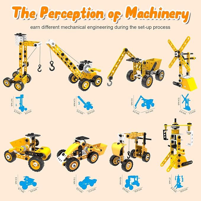 HOMETTER Educational Building Toys, STEM Learning Toy, 10 in 1 Construction Set for Preschool Kids, Engineering Toys Creative Set, Christmas Idea Gift for Boys Age 5 6 7 8 9 10+ Years Old