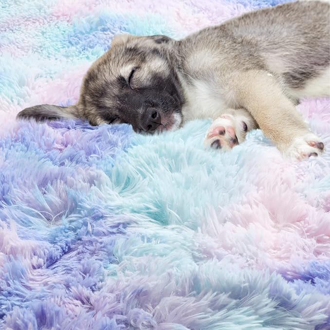 ONASAR Rainbow Round Area Rug 4ft, Soft Bedroom Circle Throw Rugs for Kids Girls Boys Teen Dorm Room, Fluffy Plush Shaggy Carpet Mats for Nursery Living Room Playroom Home Decor Princess Castle