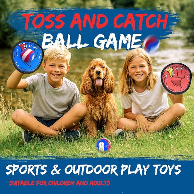 Toss and Catch Ball Game Set – Outdoor Toys for Kids, Toddler Yard & Beach Games, Sticky Ball and Glove Toy, Birthday Gift for Boys Girls Ages 3 4 5 6 7 8 9 10 (Upgraded Version)