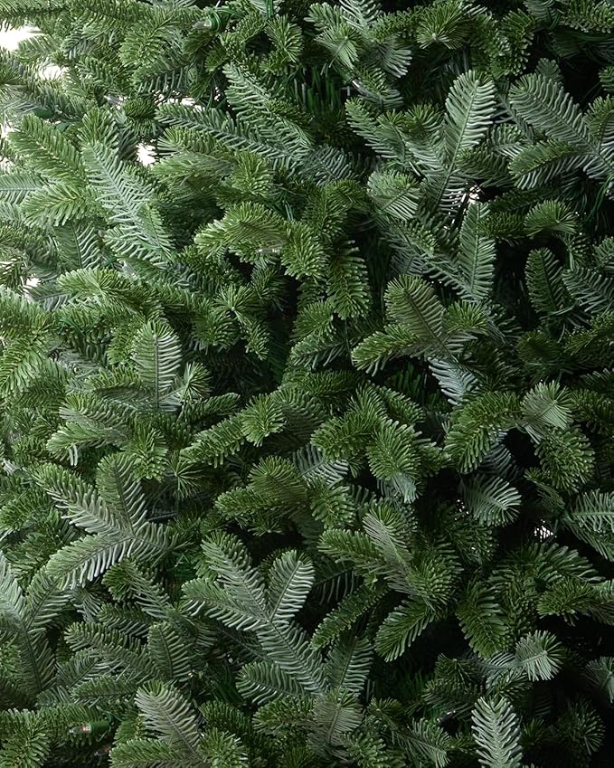 Pre-lit Premium Artificial Full Christmas Tree 9 Foot Frazer Fir, 1200 Warm White & Multi-Color LED Lights, Feel Real Realistic Xmas Tree Dual Color Hinged Holiday Festive Decor