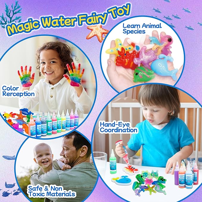 Make 200+ Water Animal, Magic Glow-in-The-Dark Gel Fairy Toy Kit, Aqua DIY Water Squishy kit with 18 Shape Molds,100ml Gels,10 Magic Powder,Birthday Gift, Arts Crafts STEM Kit for Kids