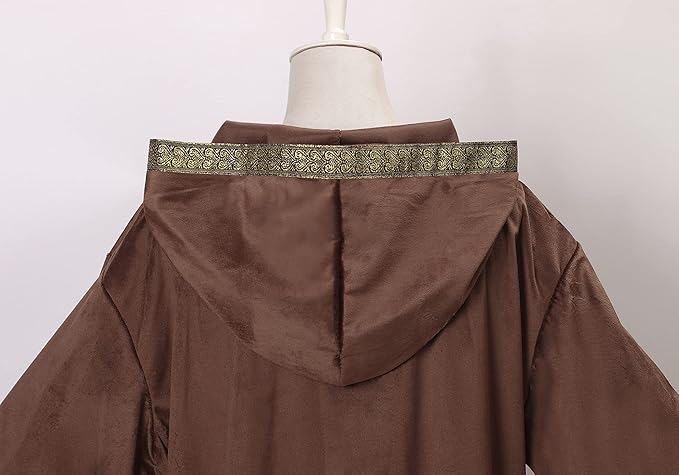 Velvet Wizard Robe with Hooded and Sleeves, Halloween Vampire Witch Wizard Cloak Fancy Cosplay Costume