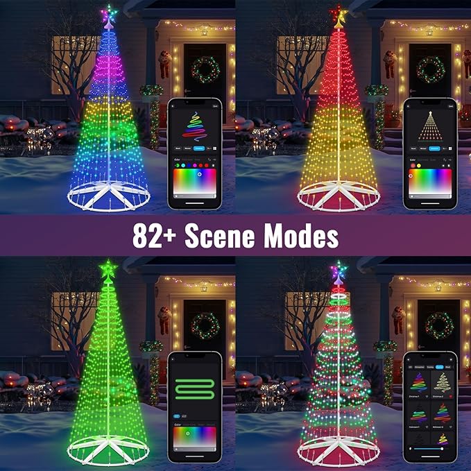 Smart Lighted Christmas Tree, 7.5Ft 310 LEDs Prelit Cone Tree Lights with Music Sync, Remote & APP Control, Million Colors DIY Artificial tree, Christmas Light Show Tree for Indoor Outdoor Decorations