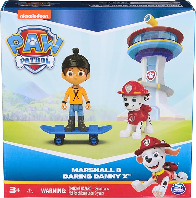 Paw Patrol Marshall & Daring Danny X Figures Set with Skateboard, Kids Toys for Boys and Girls Ages 3 and Up