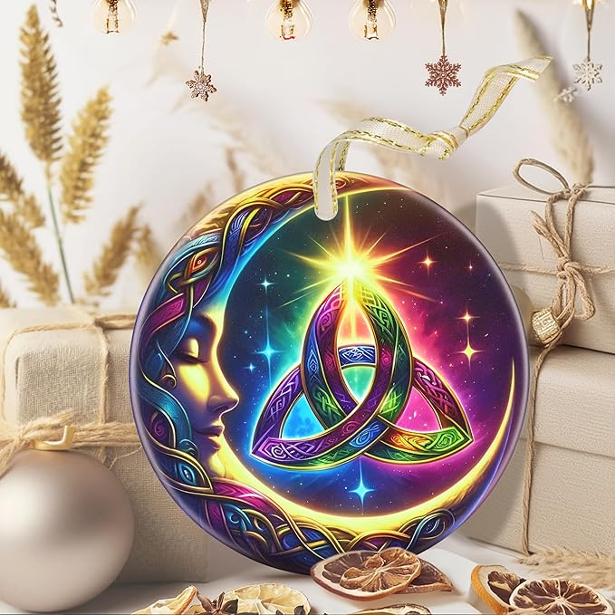 3.5 Inch Ceramic Christmas Tree Ornament, Moon Celtic Christmas Ornaments, Heirloom Keepsake, Gift Exchange, Gift Idea, Bauble Present