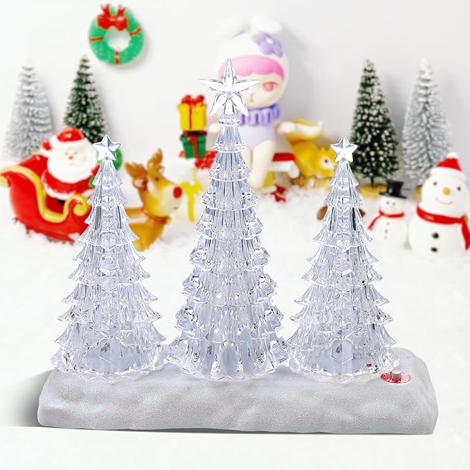 Tabletop Christmas Tree with Light and Music - Battery Operated Crystal Clear Acrylic Christmas Tree Light with 8 Christmas Songs for Tabletop Home Office Holiday Decorations Gift, Multi-Color