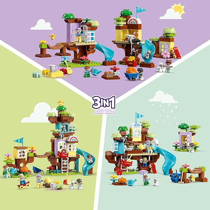 LEGO DUPLO 3in1 Tree House 10993 Creative Building Toy for Toddlers, Includes 8 Figures for Teaching Social Skills, Playing Together and Group Play, Great Birthday Gift for Kids