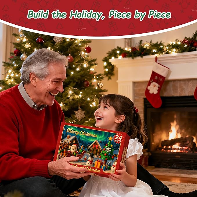 Christmas Tree Advent Calendar 2025, 24 Day Countdown Kit with 912PCS Building Blocks Set, Xmas Holiday Decorations Gift for Kids Teen Girls Boys (Santa Sleigh Reindeer)