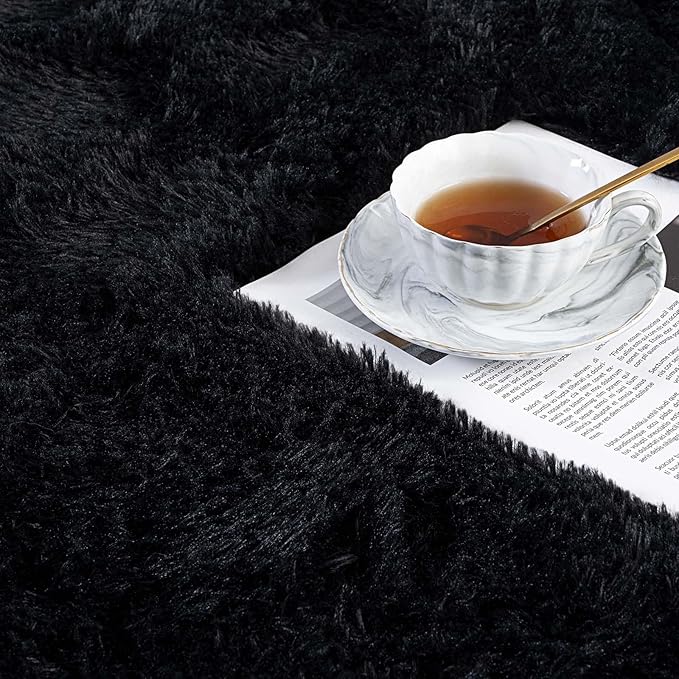 Ompaa Fluffy Rug, Super Soft Fuzzy Area Rugs for Bedroom Living Room - 6' x 9' Large Plush Furry Shag Rug - Kids Playroom Nursery Classroom Dining Room Decor Floor Carpet, Black