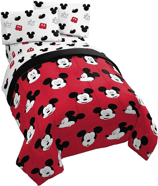 Jay Franco Disney Mickey Mouse Cute Faces 4 Piece Twin Bed Set - Includes Comforter & Sheet Set - Super Soft Fade Resistant Polyester - (Official Disney Product)