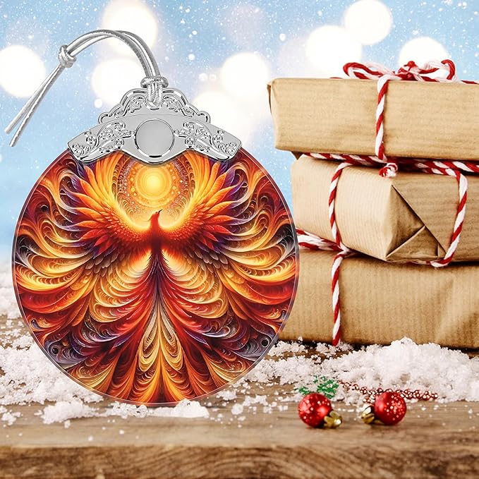 Phoenix Stained Glass Hanging Ornament - Christmas Tree Decoration Idea