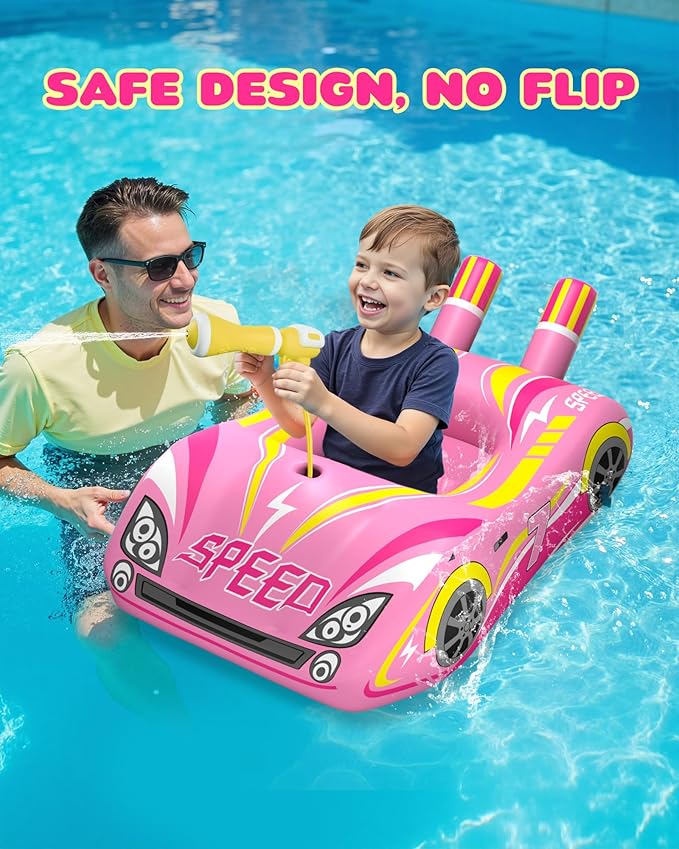 JOSEN Pool Floats Kids with Water Gun, Inflatable Ride-on Car Funny Pool Floats for Kids Ages 3-8, Toddler Pool Float, Summer Outdoor Lake Beach Party Pool Toys for Boys Girls