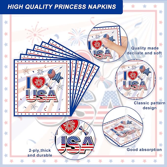 123 Pcs American Flag Patriotic Party Supplies Set, Patriotic Theme Kit Decorations, Patriotic Party Decorations Includes Plates, Napkins, Cups, Banner, Tablecloth -20 Guests