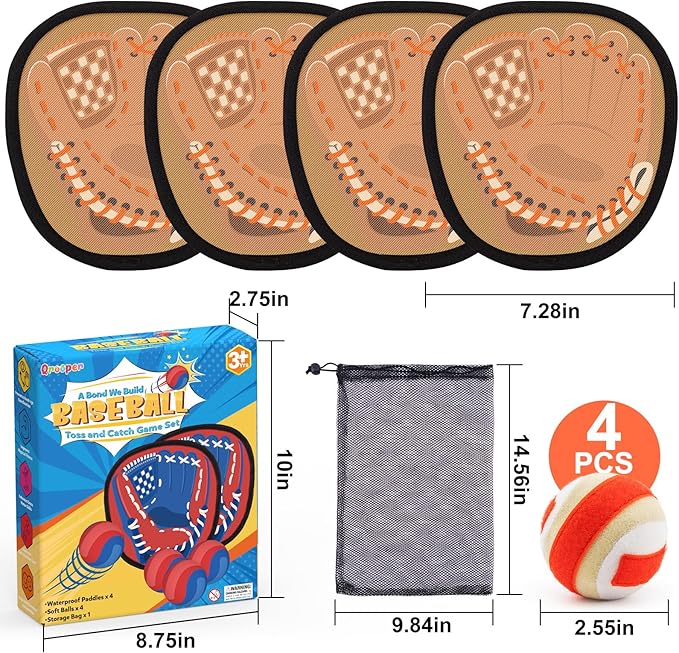 Toss and Catch Ball Set Toddler Baseball Training Glove Soft Sticky Balls, Outdoor Beach Pool Toys for Kids Yard Camping Birthday Gifts for 3 4 5 6 7 8 Year Old Boys Girls