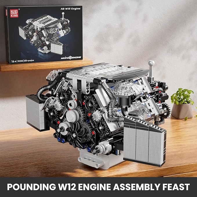 Mould King W12 Engine Toys Building Block, Model Engine Kit for Adults, V8 Engine Scale Model, 10230 STEM DIY Building Kits That Works, Blocks for Adults and Aged 14+ (871 Pieces)