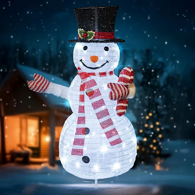 Dazzle Bright Christmas Snowman Decorations, 3.5 FT Pre-Lit 70 LED Pop-Up Snowman, Collapsible Lighted Snowman with Metal Stand for Indoor Outdoor Garden Yard Home Party Xmas Decor