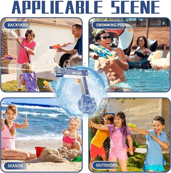 GOAP Electric Water Gun 2 Large Capacity Clips, Rechargeable Battery, Kids & Adults Squirt Gun