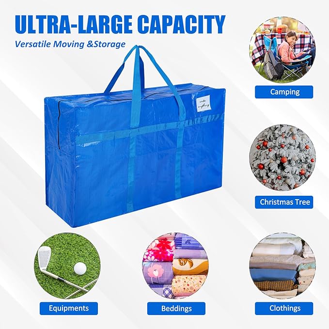 Windyun 4 Pack 41 Gallon Extra Large Storage Bags XXL Moving Bags with Zipper Handles Heavy Duty Jumbo Big Totes Box for Halloween Skeleton 4-12 Feet Christmas Tree Storage College Dorm Cloth (Blue)