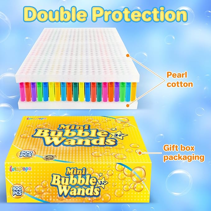 Letapapa Bubble Wand, 500 Pcs Mini Bubble Wands Bulk in 10 Colors, Bubble Easter Halloween Party Favors for Kids, Summer Toys, Indoor Outdoor Activity, Themed Birthday, Wedding, for Girls & Boys