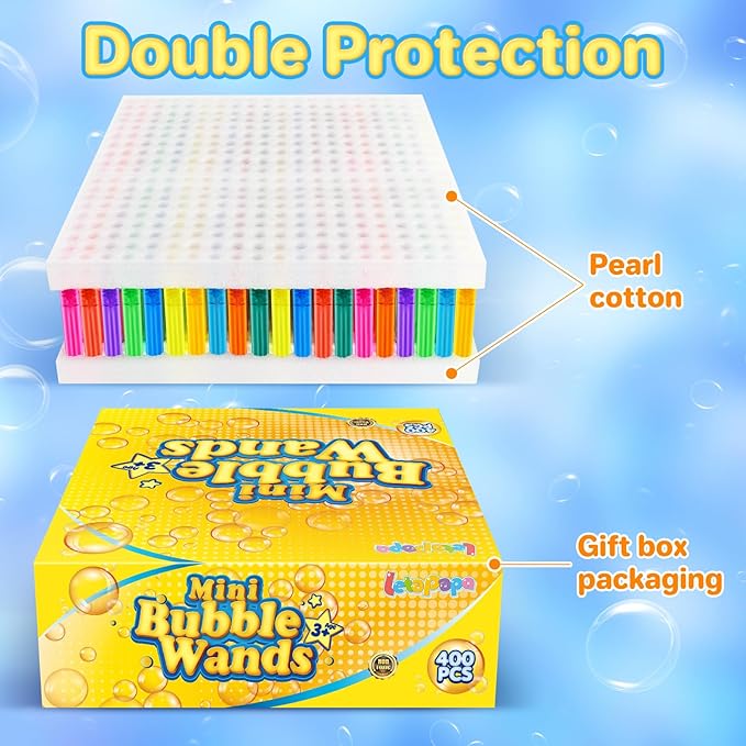 Letapapa Bubble Wand, 400 Pcs Mini Bubble Wands Bulk in 10 Colors, Bubble Easter Halloween Party Favors for Kids, Summer Toys, Indoor Outdoor Activity, Themed Birthday, Wedding, for Girls & Boys
