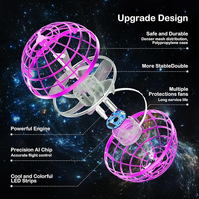 Flying Orb Ball 2024 Galaxy Cosmic Globe UFO Boomerang Hover Ball Galatic Fidget Spinner Mini Drone Cool Toys Birthday Gift Ideas for 6 7 8 9 10+ Year Old Boys Girls Teens Indoor Outdoor(Pink)