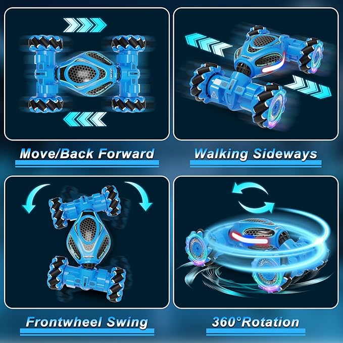 Gesture Sensing RC Stunt Car, Remote Control 2.4GHz 4WD Hand Controlled Car Toys for Boys and Girls Ages 6-12, 360° Rotating Drift RC Cars with Lights and Music, Ideal Birthday and Xmas Gift