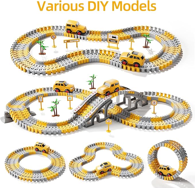 iHaHa Toddlers Construction Race Tracks Toys Gifts for 3 4 5 6 Years Old Boys Kids, 2PCS Electric Race Cars & 4 Pcs Construction Trucks, Birthday Gift Toys for Boys 2 3 4 5 6+