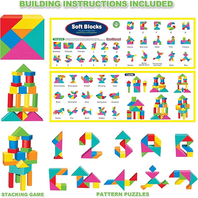 Foam Blocks for Toddlers, 138 Pieces EVA Soft Stacking Building Blocks Toy Set, Early Learning Construction Toys & Gifts for Kids, Boys & Girls 18+ Months 1-3 Years