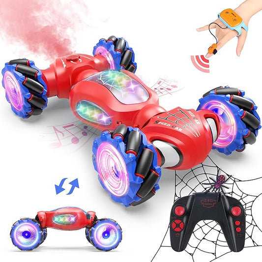 Dysaim Spider Remote Control Car, Gesture Sensing RC Stunt Cars Toys for Boys Ages 4-12, 360° Rotate Transform Drift with Lights Music Sprayer, 2.4Ghz Hand Controlled Car Birthday Gifts
