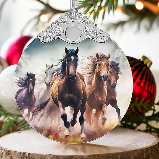 2025 Ornaments for Christmas Tree - Stained Glass, Holiday & Christmas Tree Decoration Gift Ideas - Horse Theme