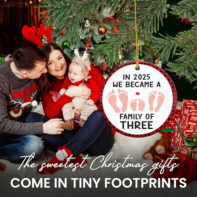 OASSIE Baby's First Christmas Ornaments 2025 - Ceramic Christmas Ornaments 2025 for Tree Decorations - Gifts for New Mom Dad Parents Couples, Family of Three, Pregnancy Announcement for Grandparents