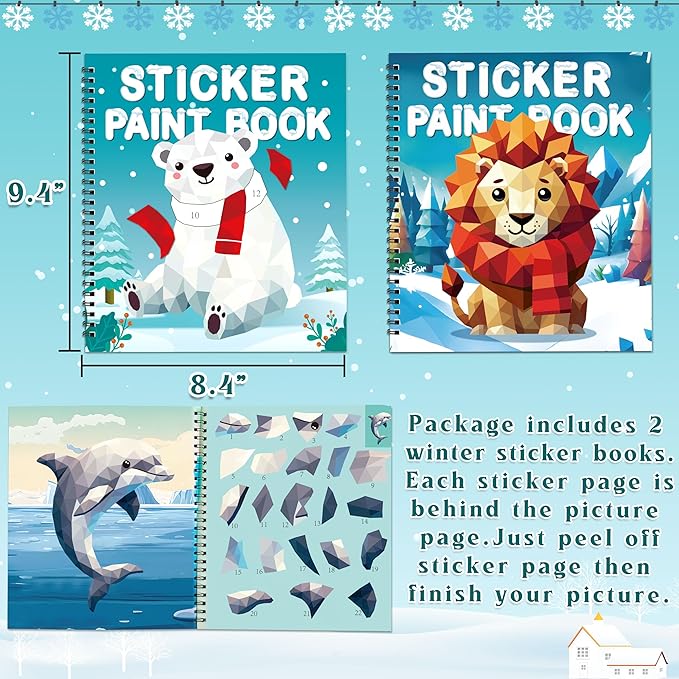 90shine 2PCS Winter Crafts for Kids Ages 4-8 Sticker Books Christmas Gift Party Favors Create 22 Pictures