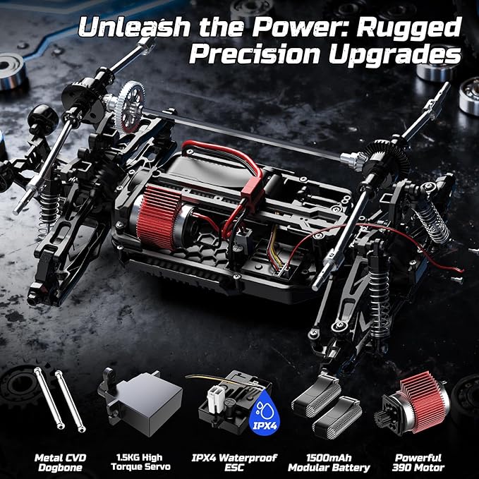 DEERC 9006E 1:12 RC Cars for Adults Boys, 45KM/H Off-Road Short Course Truck, 4WD All Terrain Remote Control Monster Truck, 2.4GHz Waterproof Car with 2 Rechargeable Batteries, Spare Tire, LED Lights