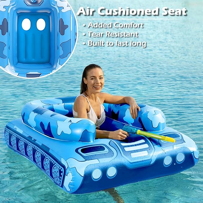 Inflatable Tank Pool Floats Adults - Jasonwell Kids Pool Floaties Swimming Pool Tank with Water Cannon Gun Swim Floaty Rafts Lake Beach Party Pool Toys for Boys Girls Kids Adults