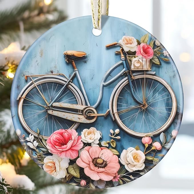 3.5" Ceramic Christmas Ornaments, Christmas Tree Ornaments, Heirloom Keepsake, Gift Exchange, Gift Idea, Bauble Present - Bicycle