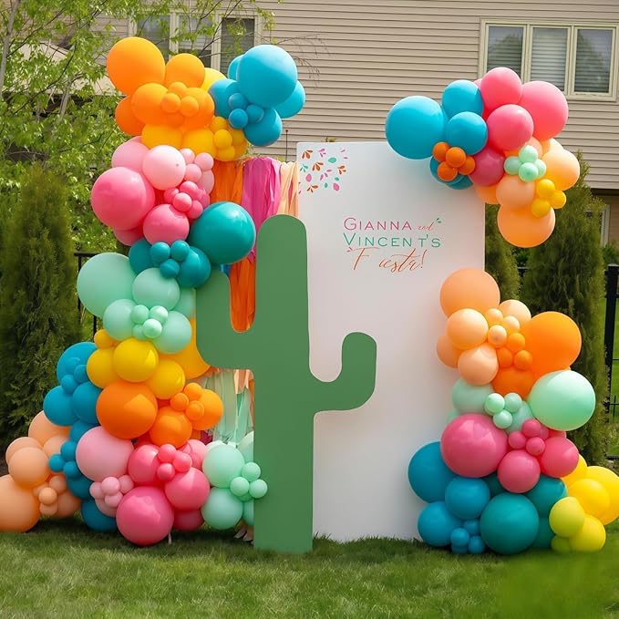 Mexican Fiesta Balloon Arch Kit, 133pcs Blush Pink Turquoise Blue Pastel Green Light Orange Yellow Colorful Balloons Garland for Birthday Carnival Festival Tropical Hawaiian Summer Party Decorations
