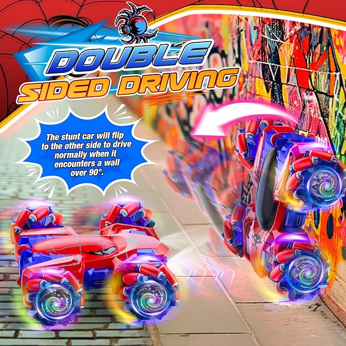 Double Sided Remote Control Car for Boys 4-7, 360° Rotating 2.4GHz Fast Stunt Rechargeable 4WD RC Car Toys for Boys 4-6 5-7 8-13 Outdoor Birthday Xmas Halloween Easter Basket Stuffers Gifts for Kids