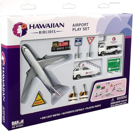 Daron Hawaiian Airlines 12 Piece Playset with Die-Cast Metal Model Airplane with Plastic Parts, Cars and Transportation Toys for Kids Ages 3+