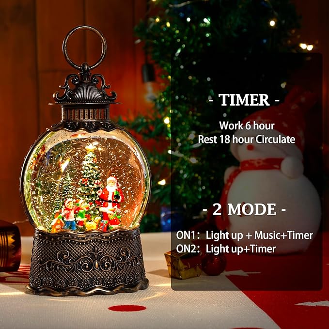 100mm Christmas Snow Globe with Music and Waterfall Effects Christmas Lights with Elderly and Children Christmas Tree Indoor Scene Dual Power Mode: USB Charging and Battery Powered