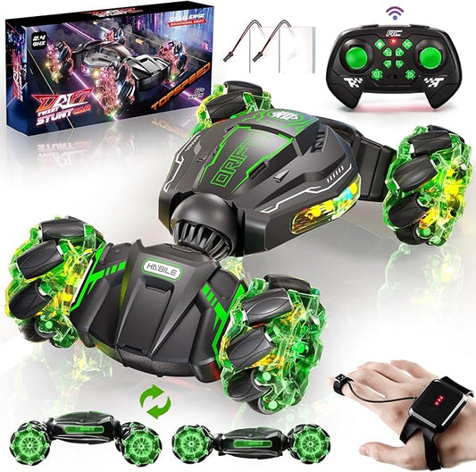 4WD Remote Control Car for Boys,2.4GHz Gesture Sensing Drift RC Cars,360°Flips Off-Road Hand Controlled RC Stunt Car with Lights Music,Toy Car Birthday Gifts for Boys Kids Age 6+ (Green