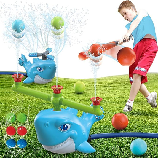 Splash Baseball Outdoor Water Toy, 3-in-1 Whale Sprinkler Set, DIY Assembly Kids Game